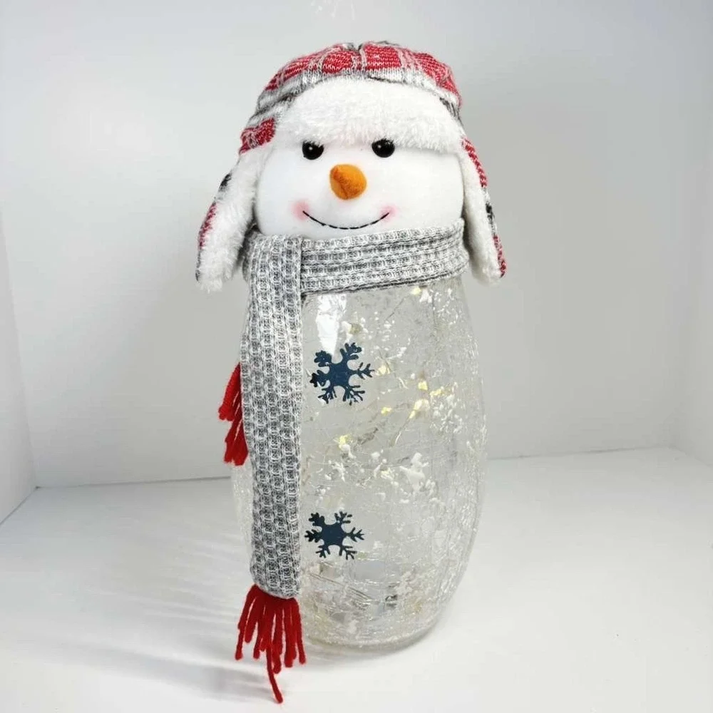 Heritage Home Holiday LED Handcrafted Snowman Crackle Glass Lamp 14